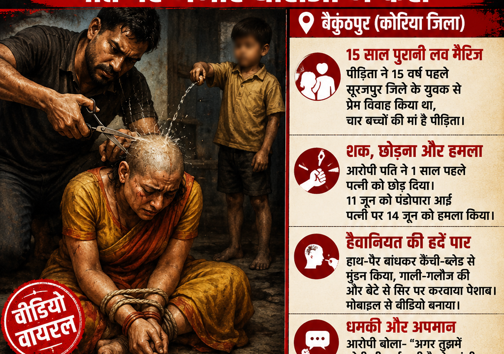 चरित्र के शक में हैवानियत की सारी हदें पारपत्नी के हाथ-पैर बांधकर मुंडन, फिर बेटे से सिर पर पेशाब—वीडियो वायरल, पति पर गंभीर धाराओं में केस